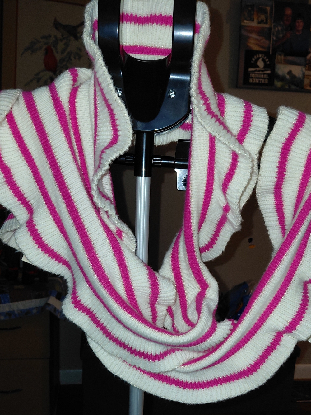 Talbots Pink & White Ruffled Stripe Knit Scarf